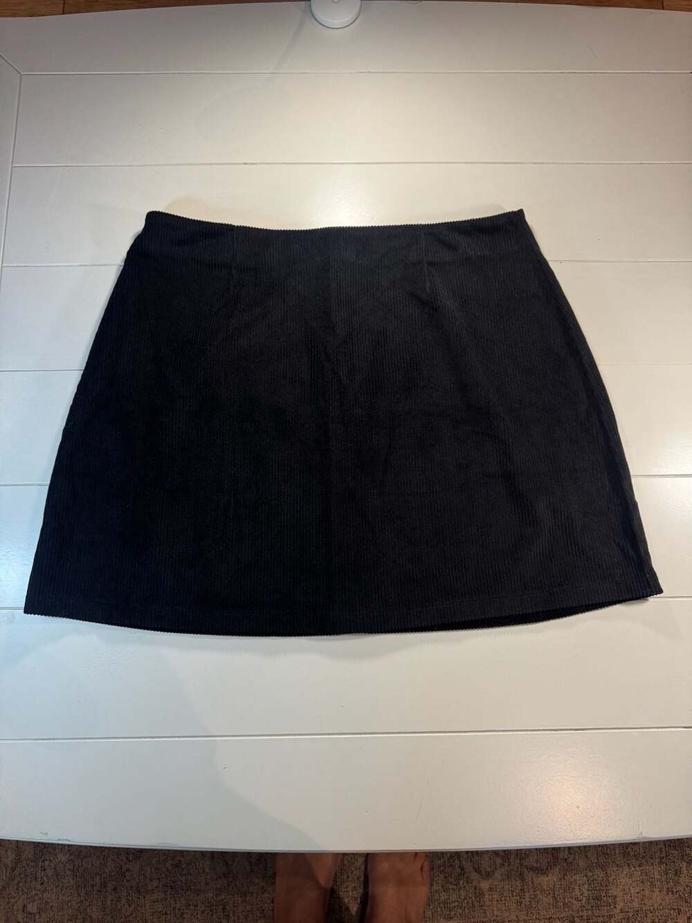 Wenrine Black Corduroy Mini Skirt XL A-Line Zip Back